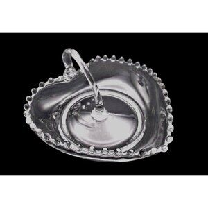 Imperial Glass Candlewick Heart Shaped Serving Candy Clear Glass Dish w/ Handle
